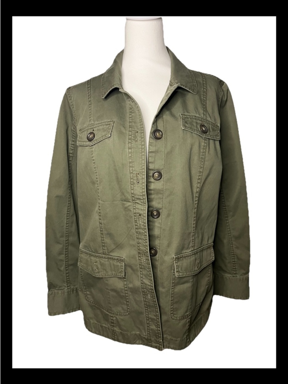 Lord & Taylor Green  100% Cotton  Cargo Jacket Women’s Large - Picture 2 of 7